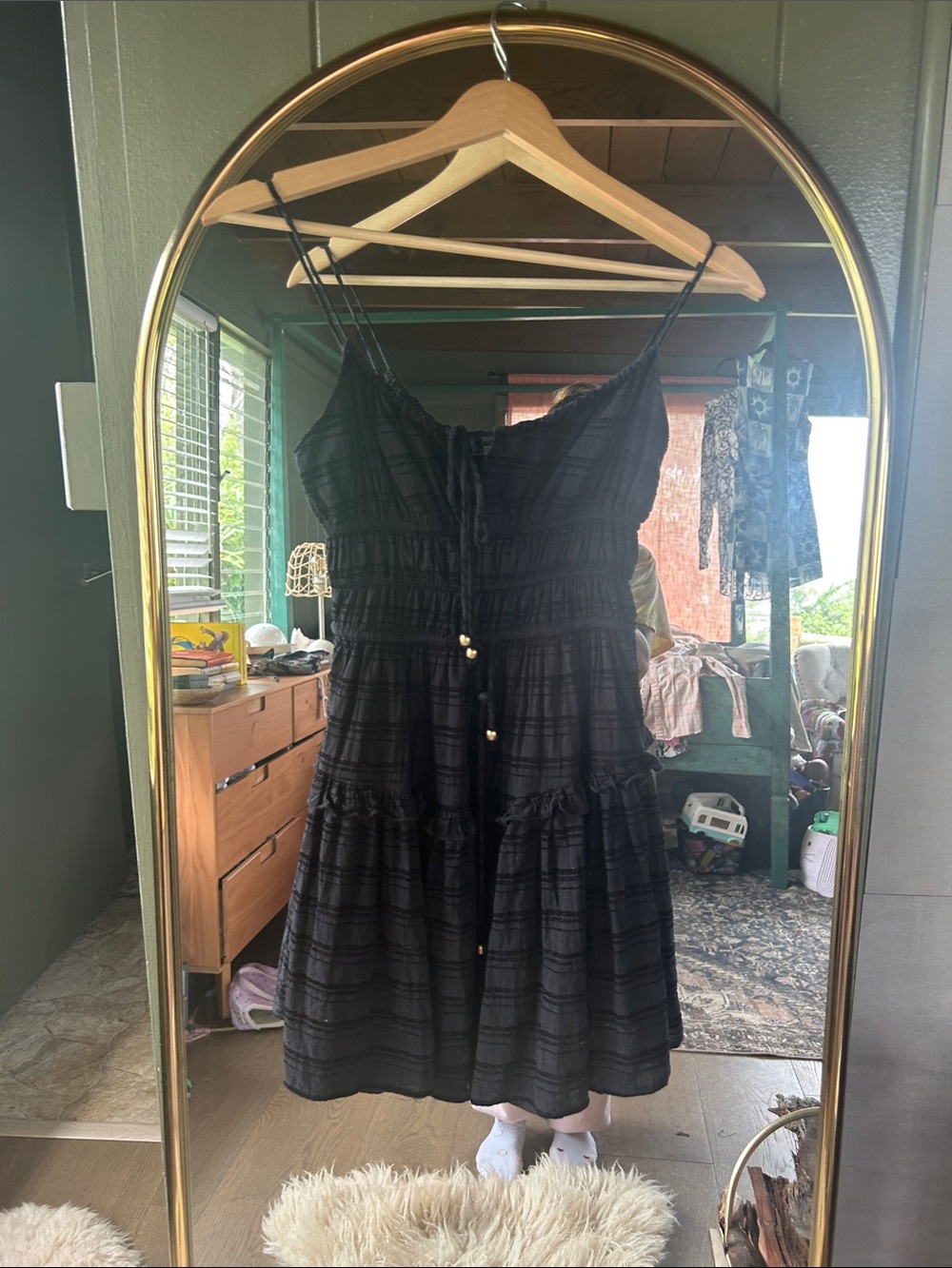 mahina Black Tiered Smocked Mini Dress
